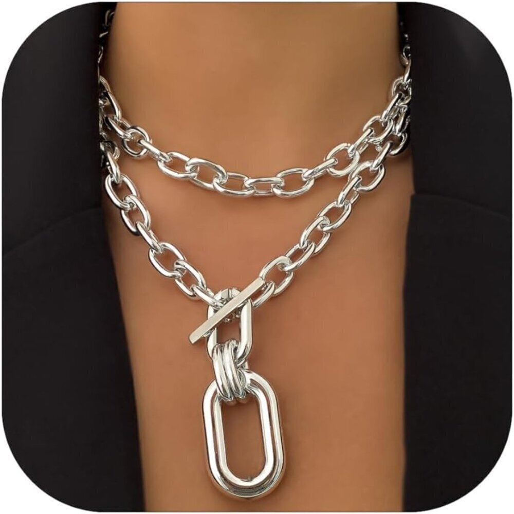 🆕 Women Silver Boho Chunky Choker Necklace Statement Cuban Chain Jewelry Styles